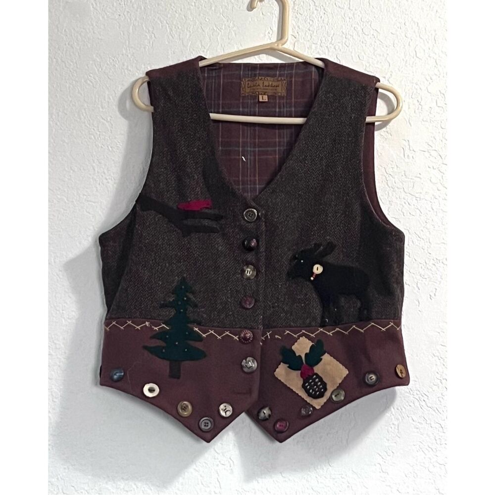 Lucia Lukken Moose Wool Blend Hunting vest sweater L Broomskirt